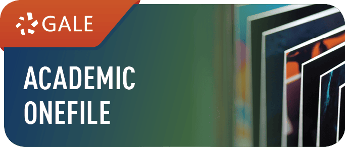 Banner for Gale Academic OneFile with logo in the top left and the words Academic OneFile on a green background, next to a closeup of stacked magazines or journals on the right.