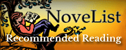 Illustration of a person sitting in a tree reading a book, with the text NoveList Recommended Reading on a yellow-orange background.