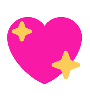 A bright pink heart with two yellow star-shaped sparkles overlapping its upper left and lower right sides, set against a white background.