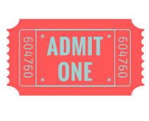 A red admit one ticket with teal text and serial numbers 604760 on each side.